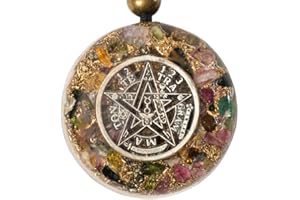 ARTE ORGONES & DESIGN Orgone Necklace Tetragramaton Black Tourmaline Healing Crystals Stone Protection Energy Orgonite Pendant Tetragrammton Chakras Amulet, Reiki Holisticas Handmade, Arte Orgones Design