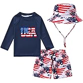 Tunoluker Toddlers Baby Boys' 3-Piece Rashguard Sets Swimsuits Bathing Suit with Hat Surfing Swimwear Sunsuit UPF 50+