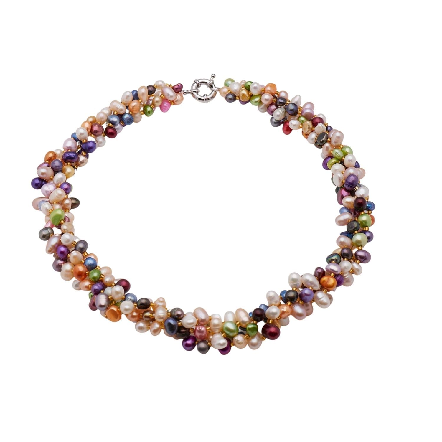 Treasure Bay MultiColor Multi-strand Freshwater Pearl Twisted Necklace for Women Girls
