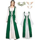 Verceco Women Renaissance Dress Medieval Costume Dress for Women with Flower Crown Elf Ears Fairy Costume for Women Girls