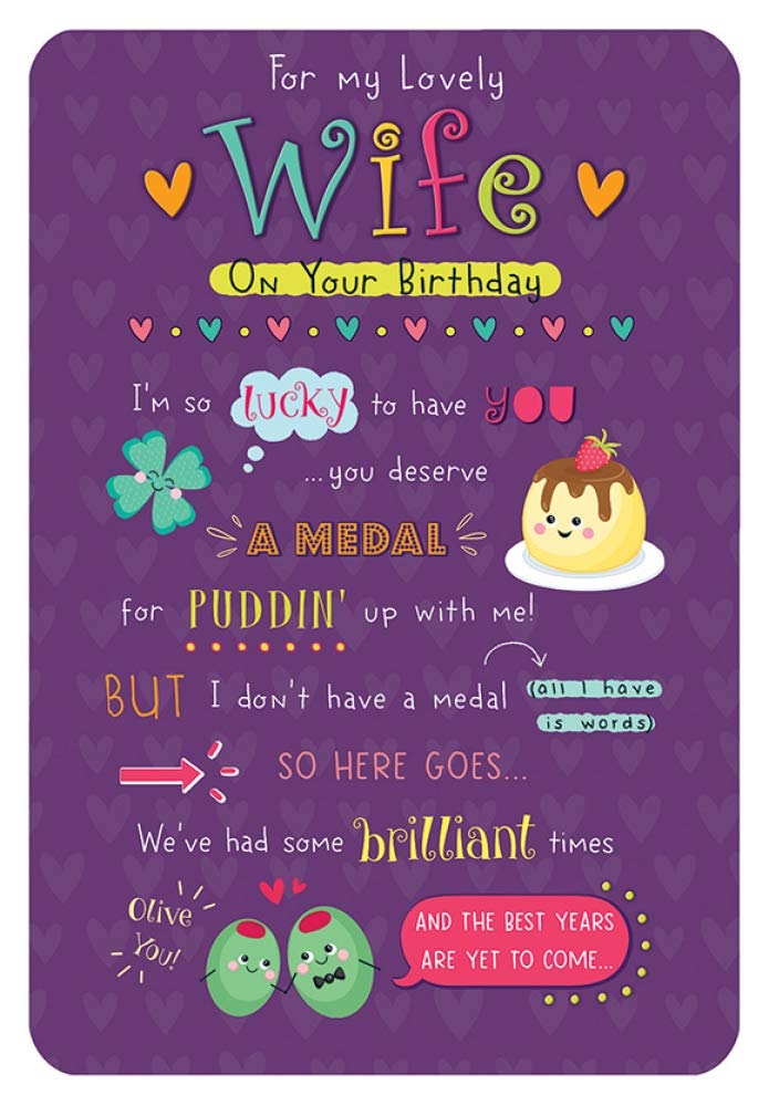 Piccadilly Greetings Whimsical Birthday Card Wife - 9 x 6 inches,Yellow