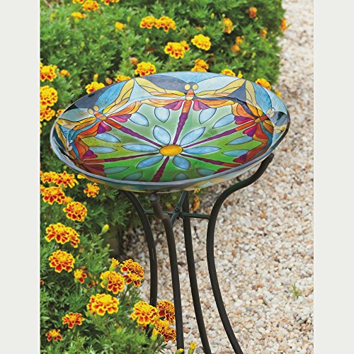 Evergreen Enterprises EG2GB172 Dragonfly Dance Stained Glass Bird Bath