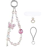 BEEFLYING Crystal Bead Phone Bracelet Strap, Cellphone Bow Charms Wristlet Lanyard for Women, Kawaii Charm Pendant Wrist Strap for Camera Bag Accessories
