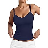 PINKMSTYLE Women Sexy V Neck Tank Top Sleeveless Double Lined Slim Fit Summer Double Spaghetti Strap Cami Going Out Tops