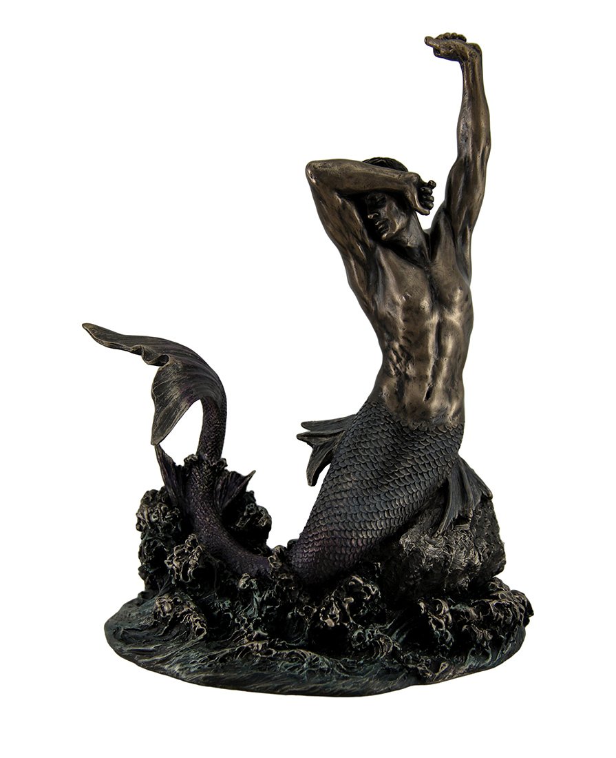 Merman Stretching on Rock Sculpture