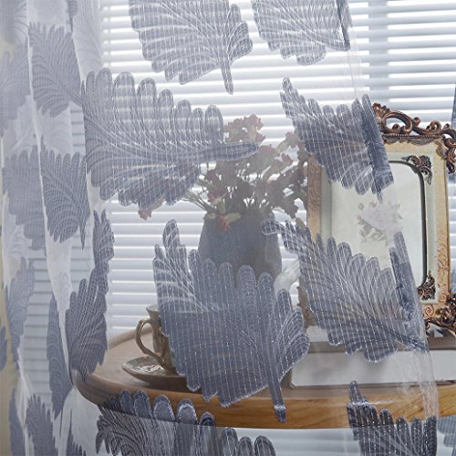 Feather Sheer Windows Curtain LINGERY 1PC 200X100CM (L x W)Tulle Window Treatment Voile Drape Valance Panel Fabric Various color (Gray)