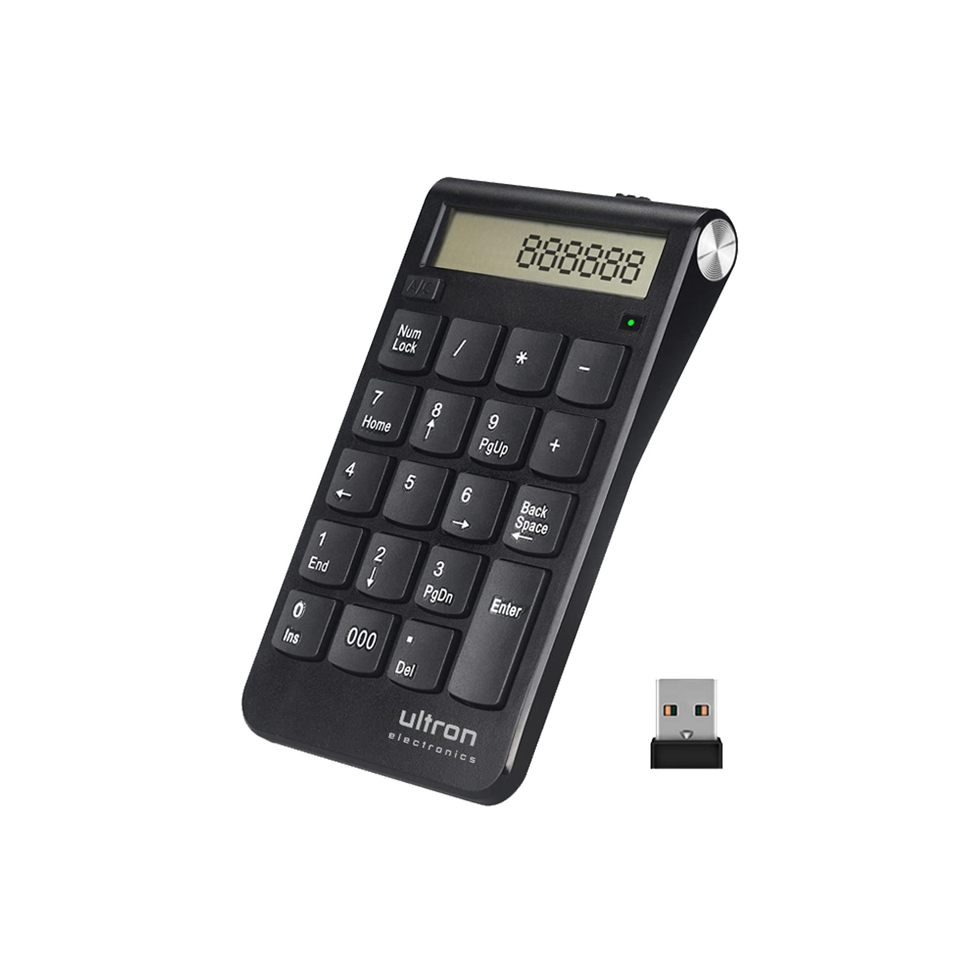 Ultron 364181 UN2 Numeric Keypad, 2.4 GHz Calculator, USB Numeric Pad, Wireless, with Multi-Function, 20 Keys, Keyboard with Display for Macbooks, PC and Laptops