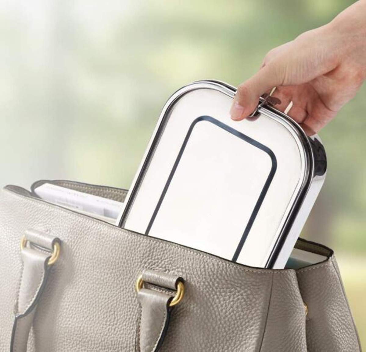 FOOLS ALIBAI Auslaufsichere Brotdose aus Edelstahl, Bento-Box, Metall-Lunchbehälter mit 3 Fächern, 1200 ml, für Kinder oder Erwachsene, sicher ohne Kunststoff & BPA (1.2L)