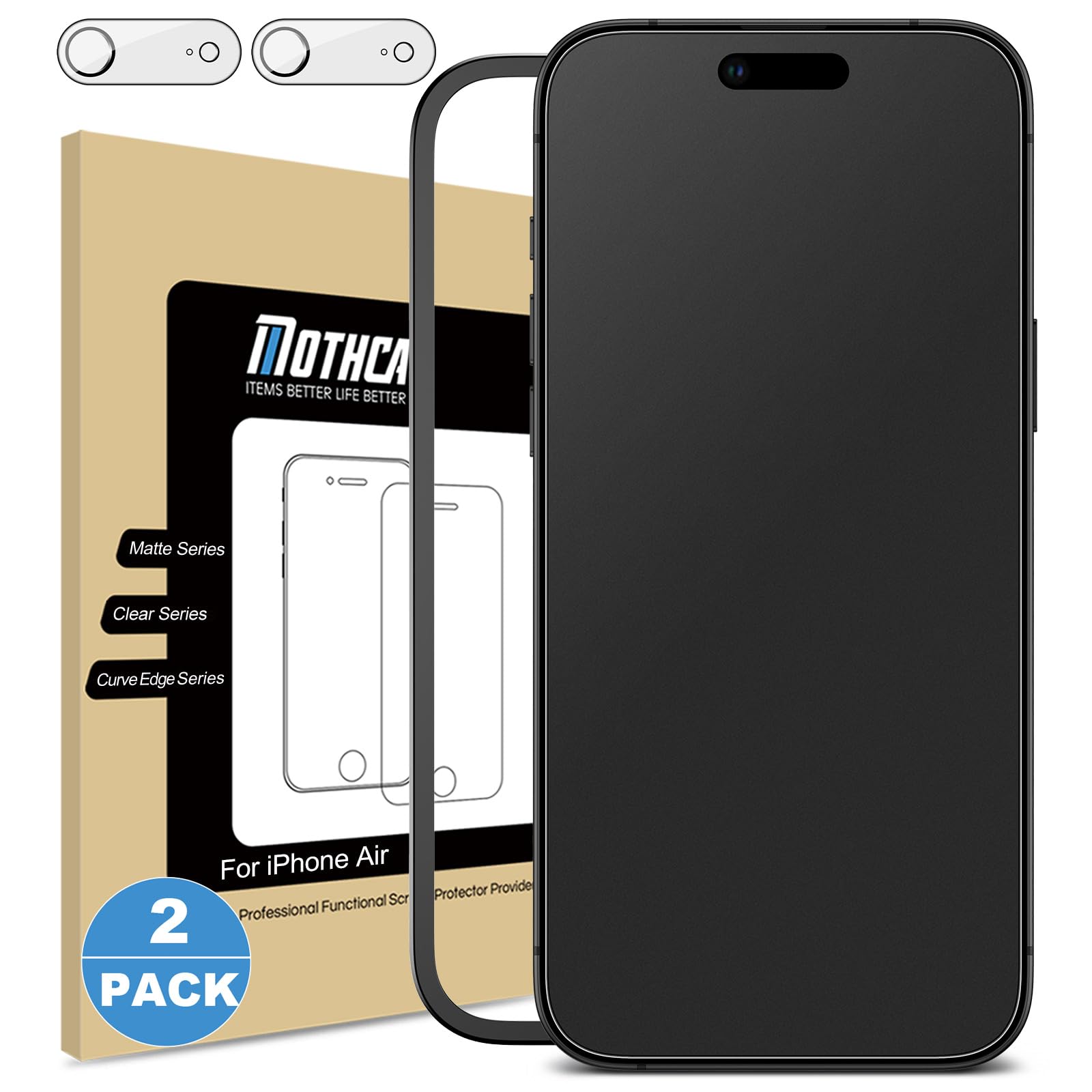 Photo 1 of Mothca 2 Pack Matte Glass Screen Protector for iPhone 17 Air [6.5 inch] + 2 Pack Camera Lens Protector, Anti-Glare & Anti-Fingerprint Case Friendly Tempered Glass Film, Bubble Free, Smooth as Silk