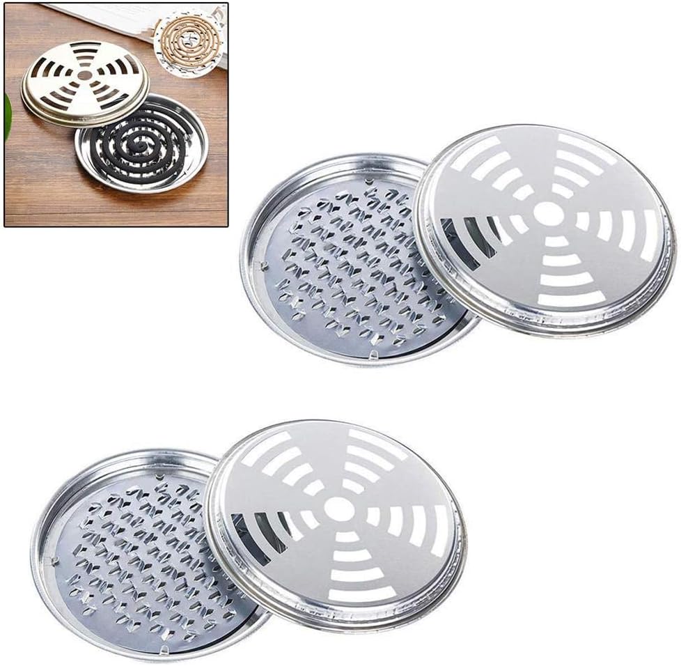 Mosquito Coil Holder, Stainless Steel Tin Sandalwood Incense Coil Burner Metal Insect Repellent Rack with Cover Perfect Or Home Outdoor Camping Traveling