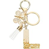 uxcell Initial Letter Keychains, Resin Cute Butterfly Tassel Pendant Accessory for Women Alphabet Key Ring