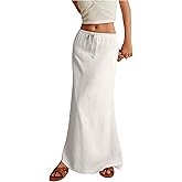 SOLY HUX Women's Summer Maxi Skirt Drawstring Low Waist A Line Casual Skirts
