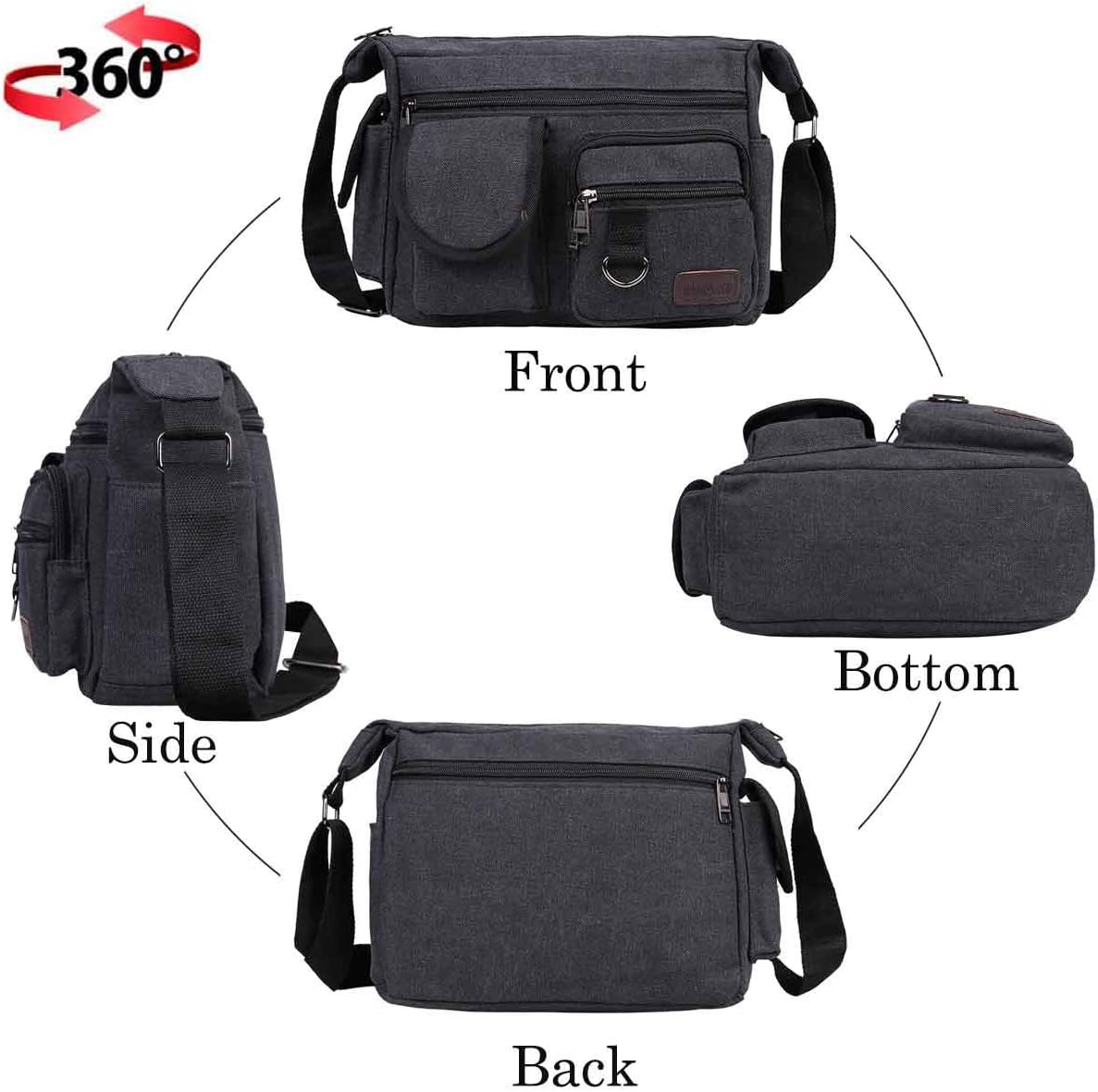 Canvas Messenger Bags BOMKEE Shoulder Crossbody Satchel Mens Vintage Casual Notebook Waterproof Day Bag for Travel Weekender - Image 4