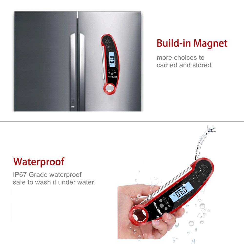 Hasowell Upgraded Food Thermometer Digital Meat Thermometer Probe Waterproof Cooking Thermometer Quick Instant Read Candy Thermometer with Backlit Magnet & Bottle Opener for Food Candy Milk Tea BBQ