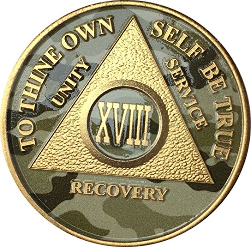 18 Year AA Medallion Camo Gold Plated Anniversary Chip Camouflage Color
