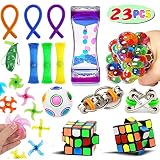 23 Pack Sensory Fidget Toys Set-Liquid Motion Timer/Rainbow Magic Ball/Stretchy String/Mesh and Marble Stress Relief Therapy Hand Toys Sensory Tools for Children and Adults Relief Anxiety