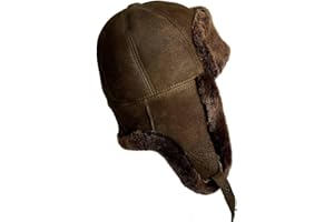 LUKKIZARA Leather Aviator Russian Ushanka Trapper Shearling Sheepskin Fur Ear Flap Waterproof Winter Hat