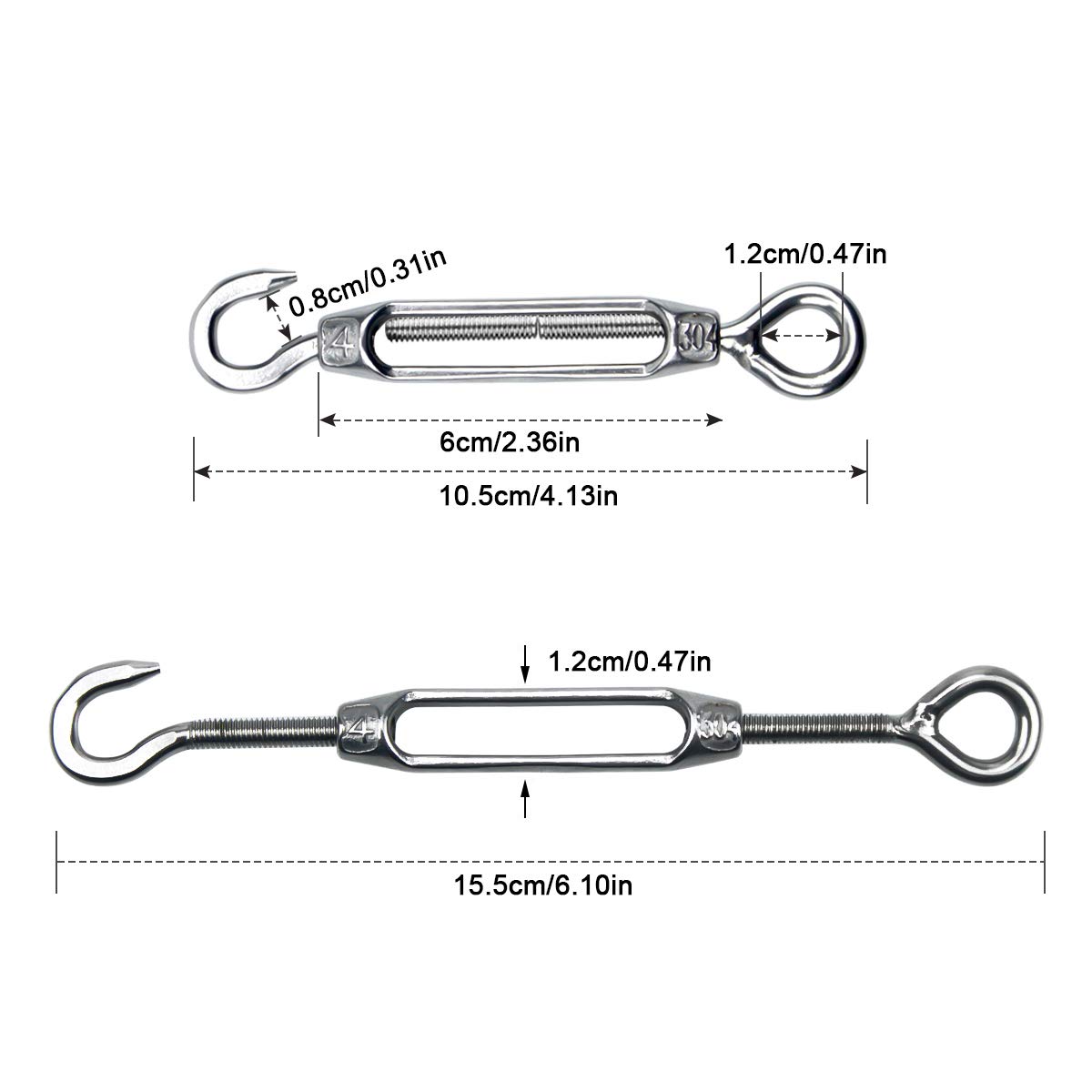 Pack Of 6 Turnbuckle Wire Tensioner M4 Stainless Steel Hook and Eye Tensioners Rope Cable Tension Set Adjustable Garden Wire Tensioner Kit Heavy Duty Turnbuckles Wire Rope Tensioner for Cable Railing - Image 3