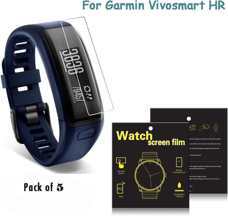 Garmin Vivosmart HR Smart Watch Screen Protectors - iFeeker 5 Pack Full Converage Dust and Scratch Proof Ultra Thin HD Clear Film Screen Protector with Dust Absorber Stickers and Screen Cleaning Cloth for Garmin Vivosmart HR Smart Watch