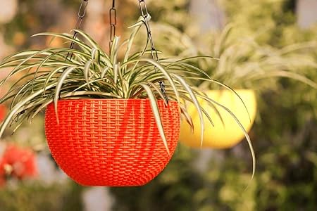 Antier Rattan Baskets Waven Innovative Succulents Flower Pots with Chain Hanging Flower Pots in Orange (Pack of 1)