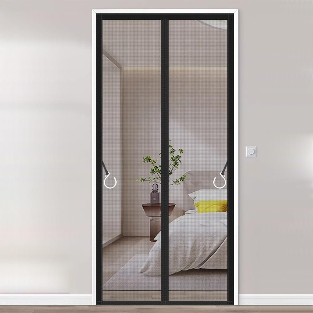Vllcsla Magnetic Fly Screen Door 80x200 cm/ 90x200cm, Anti Mosquito Fiberglass Fly Screens Doors, Powerful Magnets, Full Frame Magic Tape, No Drill Installation, Shut Automatically, Anti-Tearing