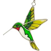 Xanelliaw Hummingbird Suncatcher Stained Glass Window Hanging, Vibrant Colors with Real Glass, Well-Crafted Decoration for Hummer and Bird Lovers, for Friend, Mom (Green)