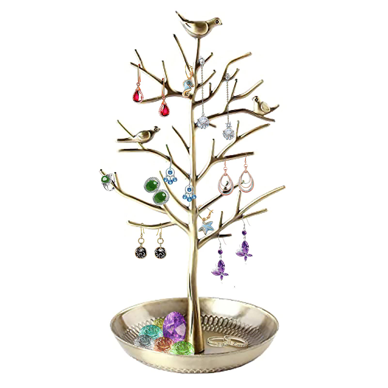 Discoball Jewellery Stand, Jewellery Tree Jewellery Display Stand Earring Holder New Antique Birds Tree Earring Stand Necklace Bracelets Jewelry Holders Hanging Organiser Rack Tower(Antibrass)