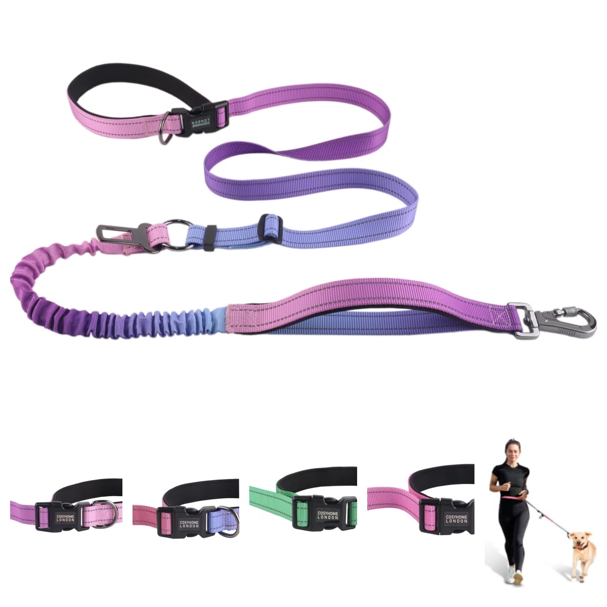 COSYHOMELONDON Hands Free Dog Leash Heavy Duty,No Pull Bungee Dog Running Waist Leash for Walking Training with Car Seatbelt 4-6FT(Bluebell)