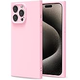 LoeoeL for iPhone 15 Pro Max Case Silicone, Rectangle Edge Cute Y2k Phone Case for Women Girl, Thin Protective Aesthetic Girly Design Soft Rubber with Camera Cover, Pink