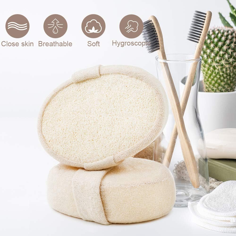 TAECOOOL Exfoliating Loofah Back Scrubber, 2 Packs 100% Natural Loofah Sponge Shower Body Scruber for Men/Women Bath Spa and Shower,Thickened Size 14.5 cm x 10 cm x 5 cm - Image 4