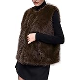 Rousytn Women's Faux Fur Vest Sleeveless Fuzzy Jacket Fluffy Faux Fur Vest for Women Warm Winter Furry Vests Outerwear