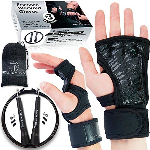 Crossfit Gloves & Workout Gloves with Wrist Support + Silicone Leather Padding to Avoid Calluses for Men & Women & Speed Jump Rope for Gym Workout Wrapped in a Premium Gift Box
