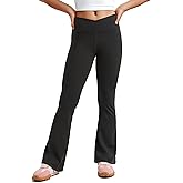 CRZ YOGA Girls Butterluxe Crossover Waist Yoga Flare Leggings - Dance Casual Athletic Pants Bell Bottoms Kids Teen