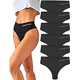 FINETOO 6 Pack High Waisted Thongs for Women, Nylon Spandex Panties Breathable Soft Stretchy Underwear High Rise S-XL
