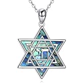 URONE Star of David Necklace 925 Sterling Silver Chai Star of David Pendant Necklace Jewish Jewelry Gifts for Women