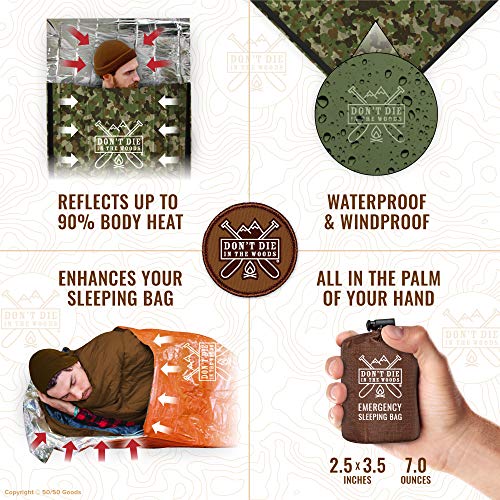 Emergency Sleeping Bag With Hood | Ultralight, Waterproof, Thermal Mylar Sleeping Bag Liner | Survival Bivy Space Blanket Bivey For Hiking, Camping, Military, Prepper Kits, Hunting, Survival Gear Camo