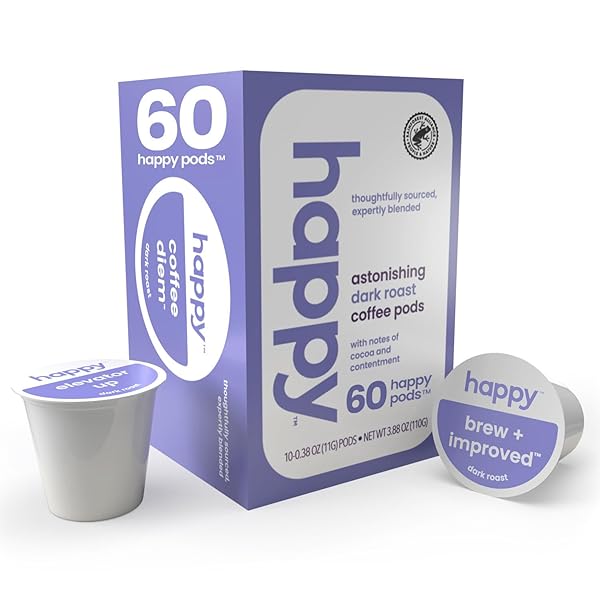 HAPPY COFFEE DARK ROAST COFFEE PODS, 60 COUNT,...