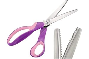 LORJE Pinking Shears for Fabric Ultra Sharp Comfort Grips Dressmaking Zig Zag Cut Scissors Sewing Scissors Serrated (Purple S