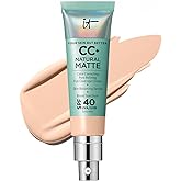 IT Cosmetics CC+ Cream Natural Matte - Poreless Full Coverage Foundation With SPF 40, 16HR Shine Control, Color-Corrector, Skin-Balancing Serum, Sweat-proof, Noncomedogenic for Oily Skin - 1.08 fl oz