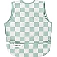 Tiny Twinkle Mess Proof Baby Bib - Waterproof & Lightweight Baby-Led Weaning Apron | 100% Recycled Polyester, Easy Clean & Machine Washable (Green Checkers, Small 6-24 Months)