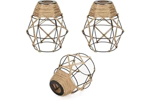 AKSIPO 3 Pack Industrial Hemp Rope Pendant Lamp Shade, Small Vintage Boho Hanging Light Shades, Mini Rustic Metal Cage Lampshade for E27 Chandelier Wall Sconces Ceiling Hanging Pendant Light Fixture
