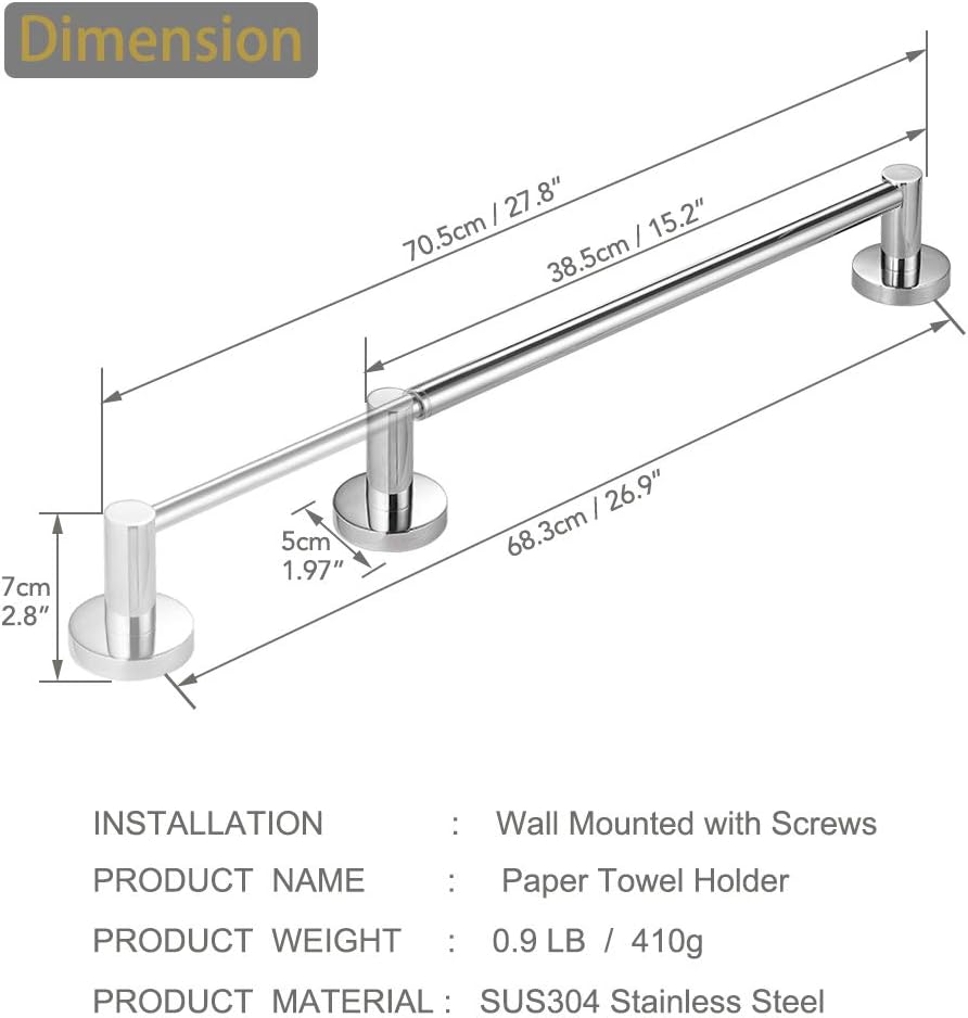 BESy Adjustable Single Towel Bar for Bathroom SUS304 Stainless Steel Towel Holder, Wall Mount with Screws Towel Bar Rod Hotel Style, Polished Chrome,15.2 to 27.8 Inch: Home & Kitchen