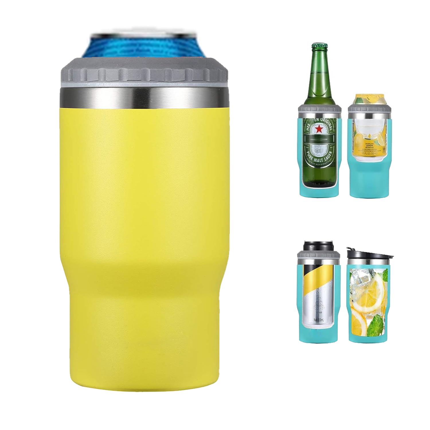 Gteller 4 in 1 Stainless Steel Can/Bottle Insulator, 14oz Two-Way Lids SUS Insulated Can Cooler, Beer Bottle Holder(Yellow) — image 1
