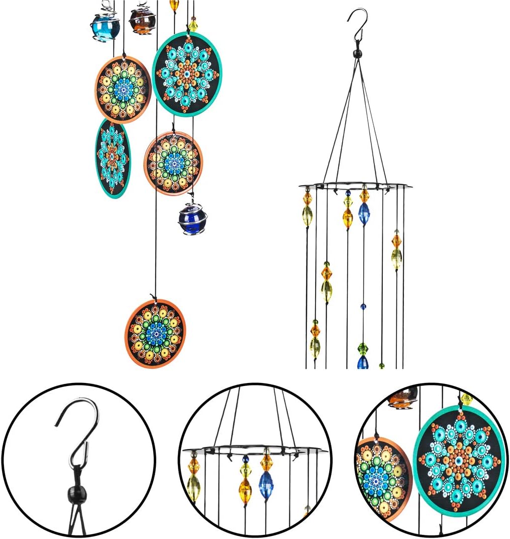 YU FENG Mandala Wind Chimes Outdoor with Melody Deep Tone,Chakra Crystal Beads Decorated Hanging Metal Memorial Wind Bell Fengshui Ornament - Image 4