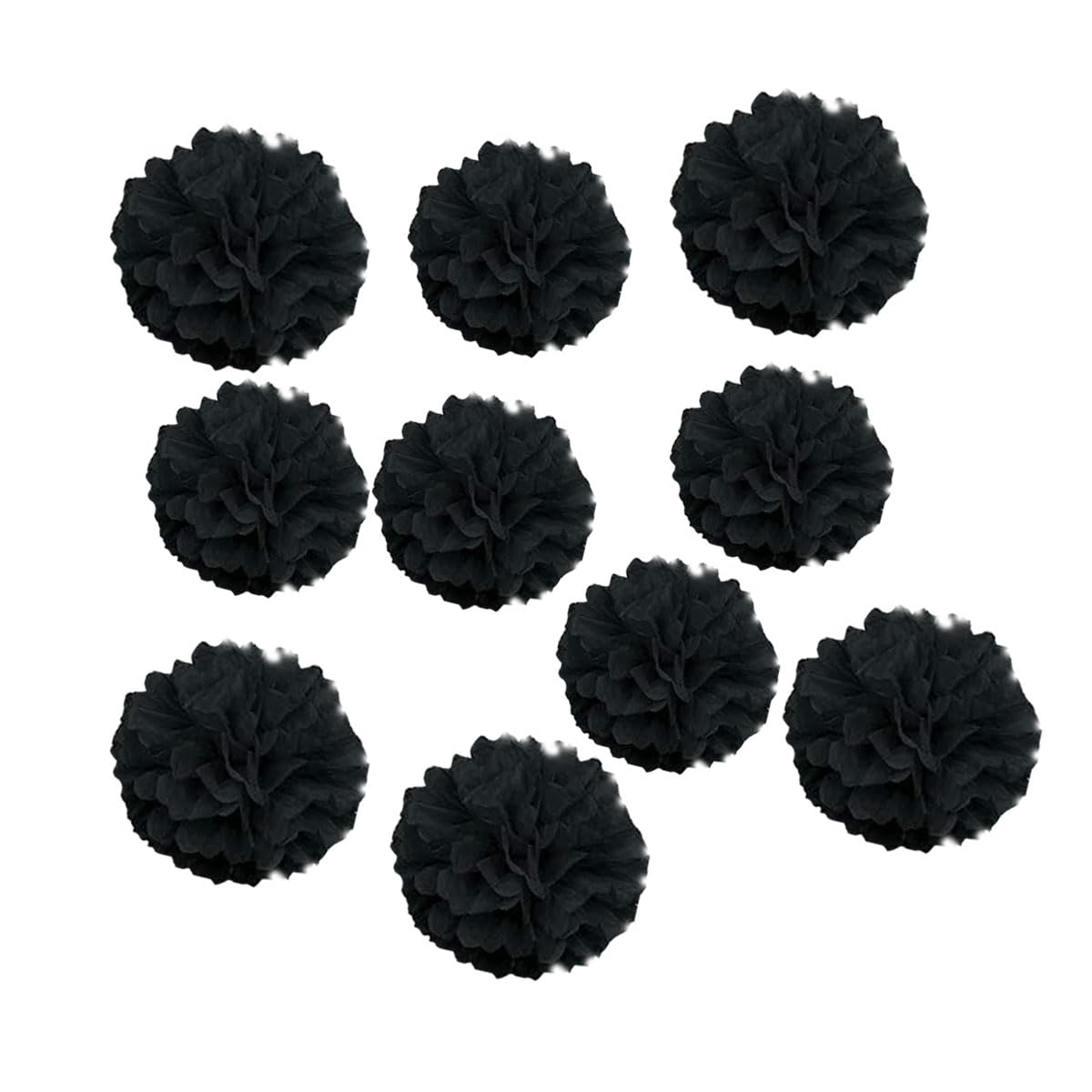 Photo 1 of 10pcs 8in 10in Paper Pom Poms - Black Tissue Flower Balls for Wedding Party Decorations - DIY Art Craft Blooms for Birthday Baby Shower Nursery Decor