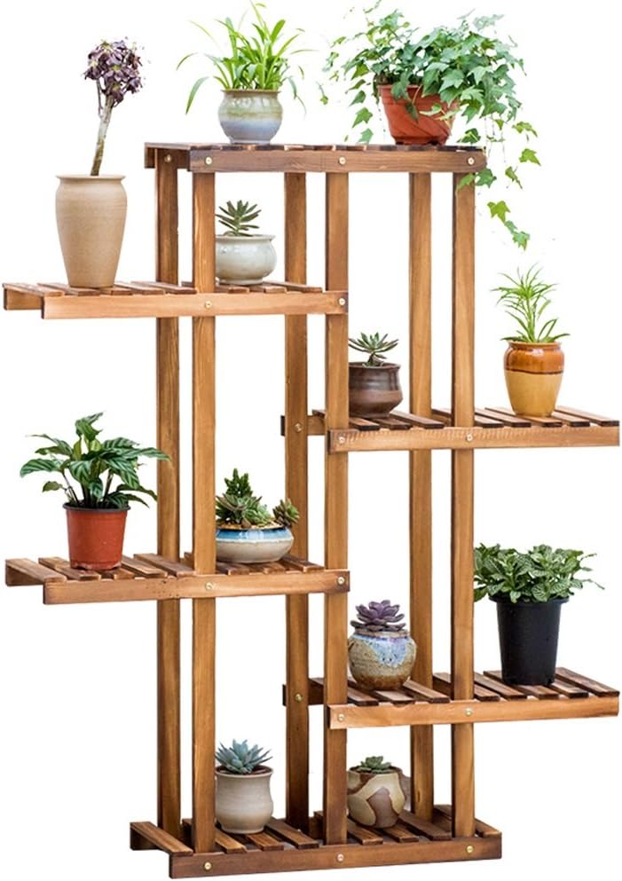 Solid Wood Flower Rack Carbon Baking Color Balcony Floor Multi - Storey Flower Bonsai Flower Shelf Living Room Plant Flower Display