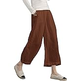Womens Cotton Cropped Pants Loose Fit Wide Leg Capri Casual Plus Size Elastic Waist Trousers