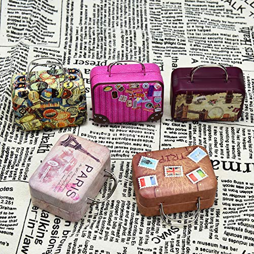 Monrocco 5PCS Mini Small Iron Vintage Cartoon Tin Box Suitcase Handbag Small Rectangular Candy Box Tin Container Jewelry Coin Storage - Thumbnail 6