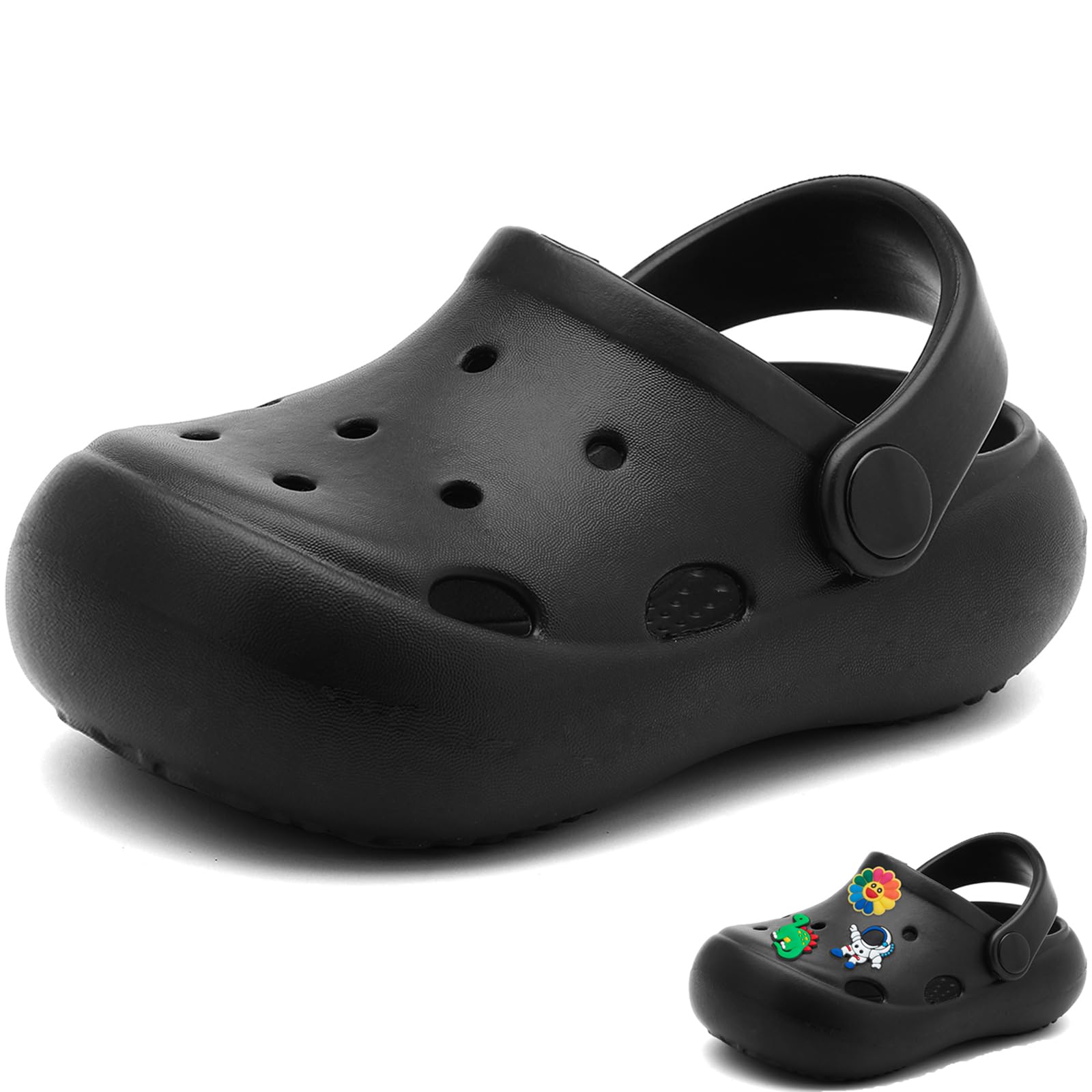 Photo 1 of Toddler Clogs Classic Boys Girls Water Shoes Kids Slip On Sandals Children Summer Slippers Garden Beach Pool Shower Slides Black- SIZE UNKNOWN
