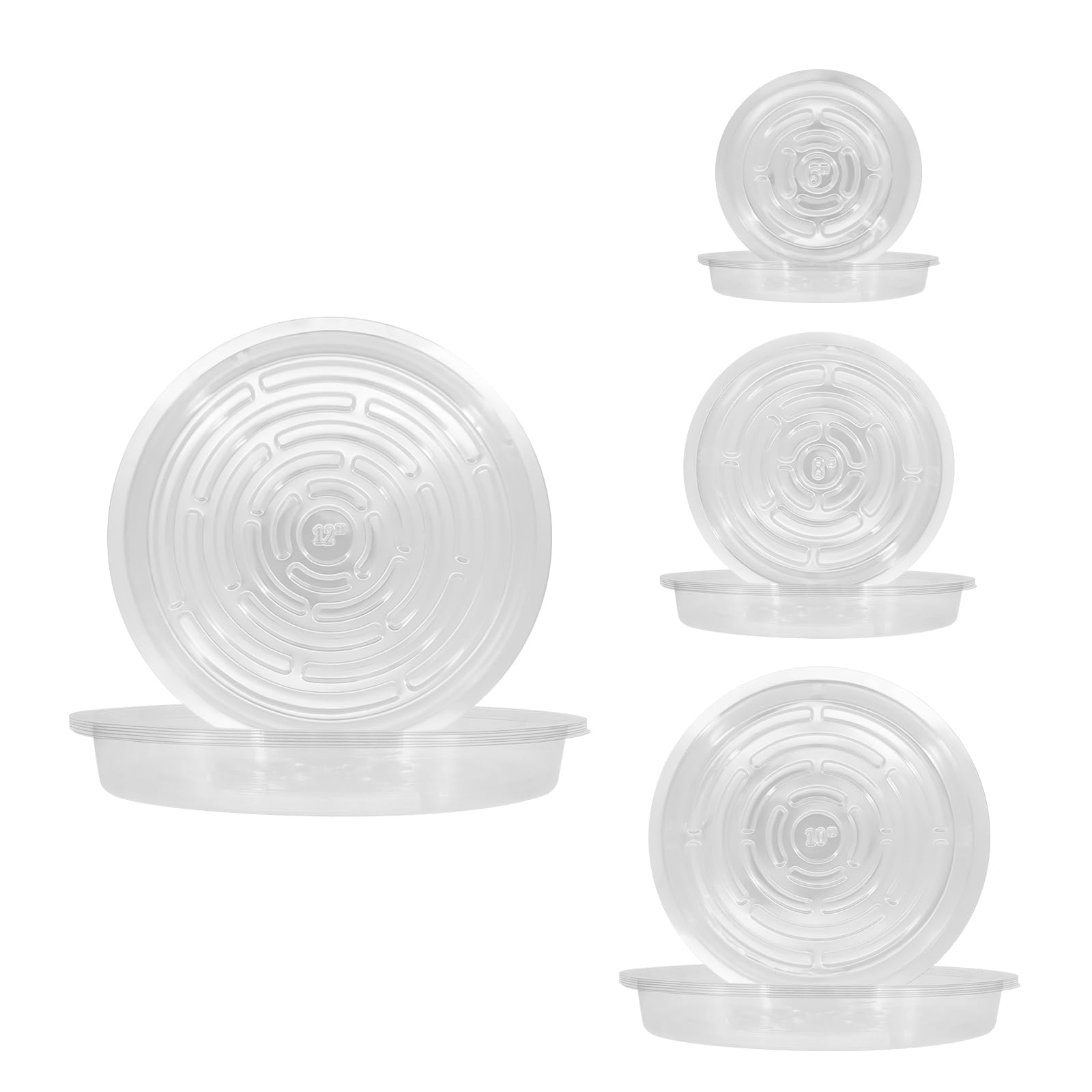 Yuhtech 24 Pcs Plant Saucer, Clear Plant Pot Saucers, Plastic Garden Plant Tray, Flower Drip Trays for Indoor and Outdoor Plants 15cm/20cm/25cm/30cm